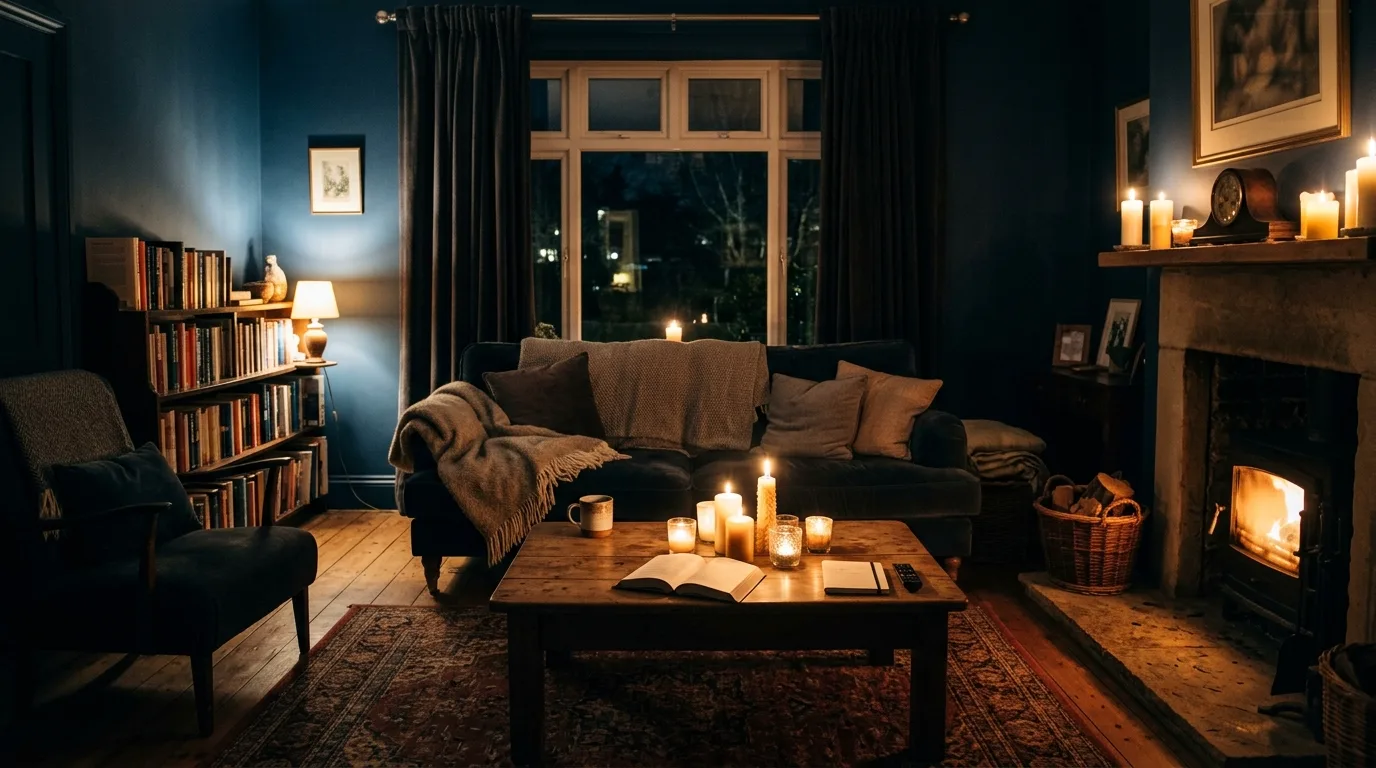 Finish with a glow that feels cocooning inspiration for a moody living room.